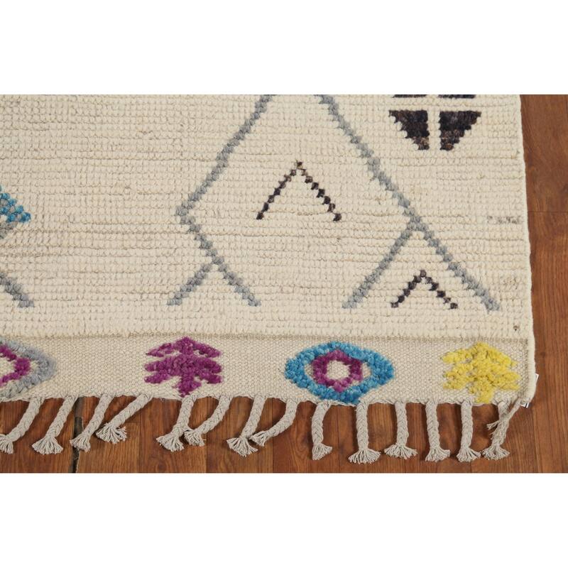 Striped Ivory Moroccan Oriental Area Rug Handmade Wool Carpet - 3'10"x 6'11"