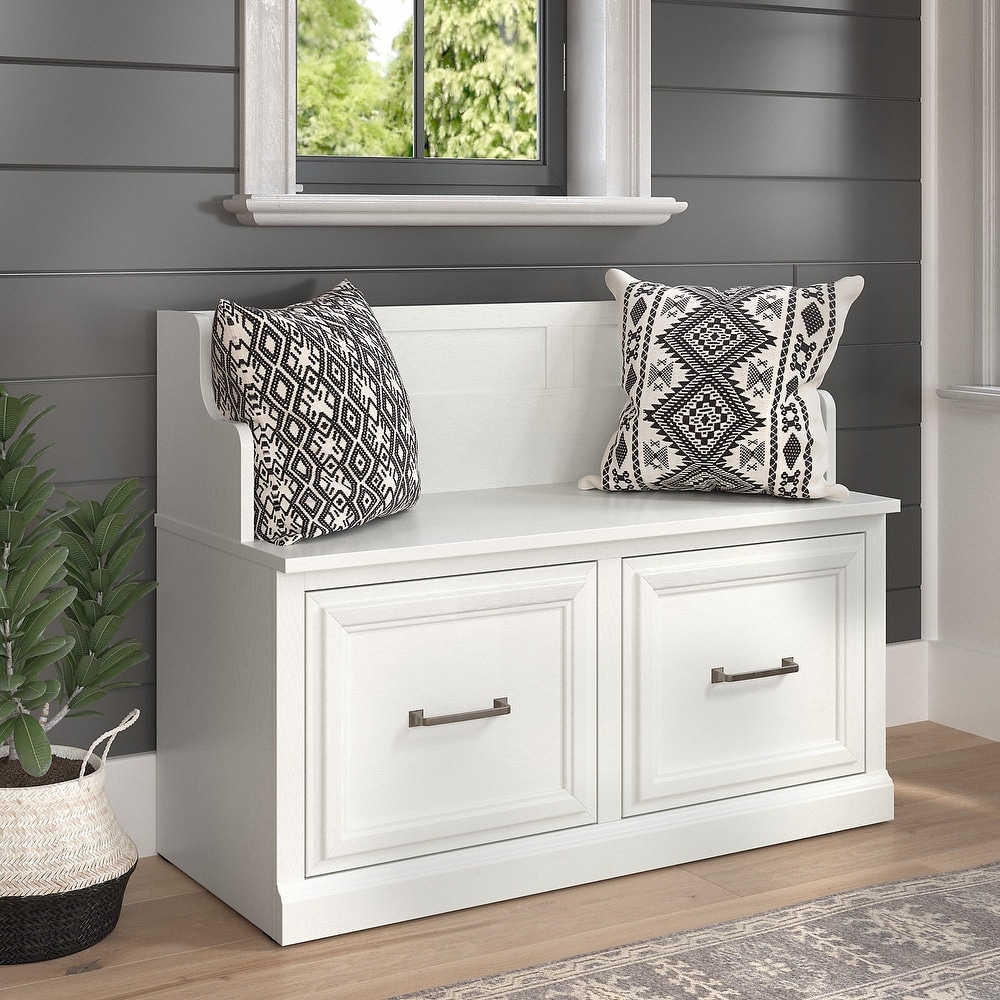 White entryway deals bench with back