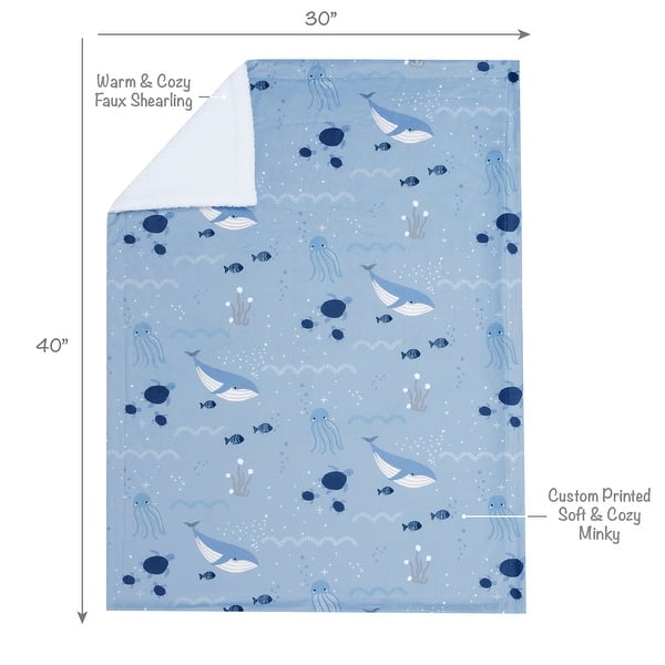 Lambs & Ivy Bubbles & Squirt Blue Ocean/Aquatic Whale Soft Fleece Baby Blanket