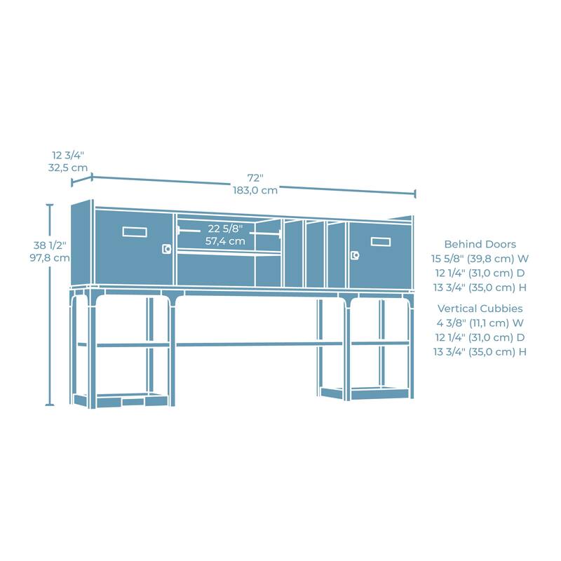 Wood Hutch with Concealed Storage, Brown - 72.05" W x 12.80" D x 38.50" H
