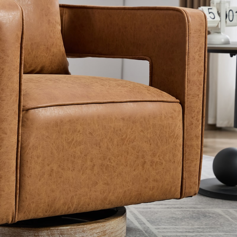 PU Leather Swivel Chair with Wood Base
