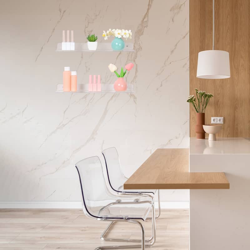 Acrylic Floating Shelves for Wall, Clear Acrylic Shelves for Bathroom Bedroom Living Room, and Kitchen Wall Display Shelf Clear