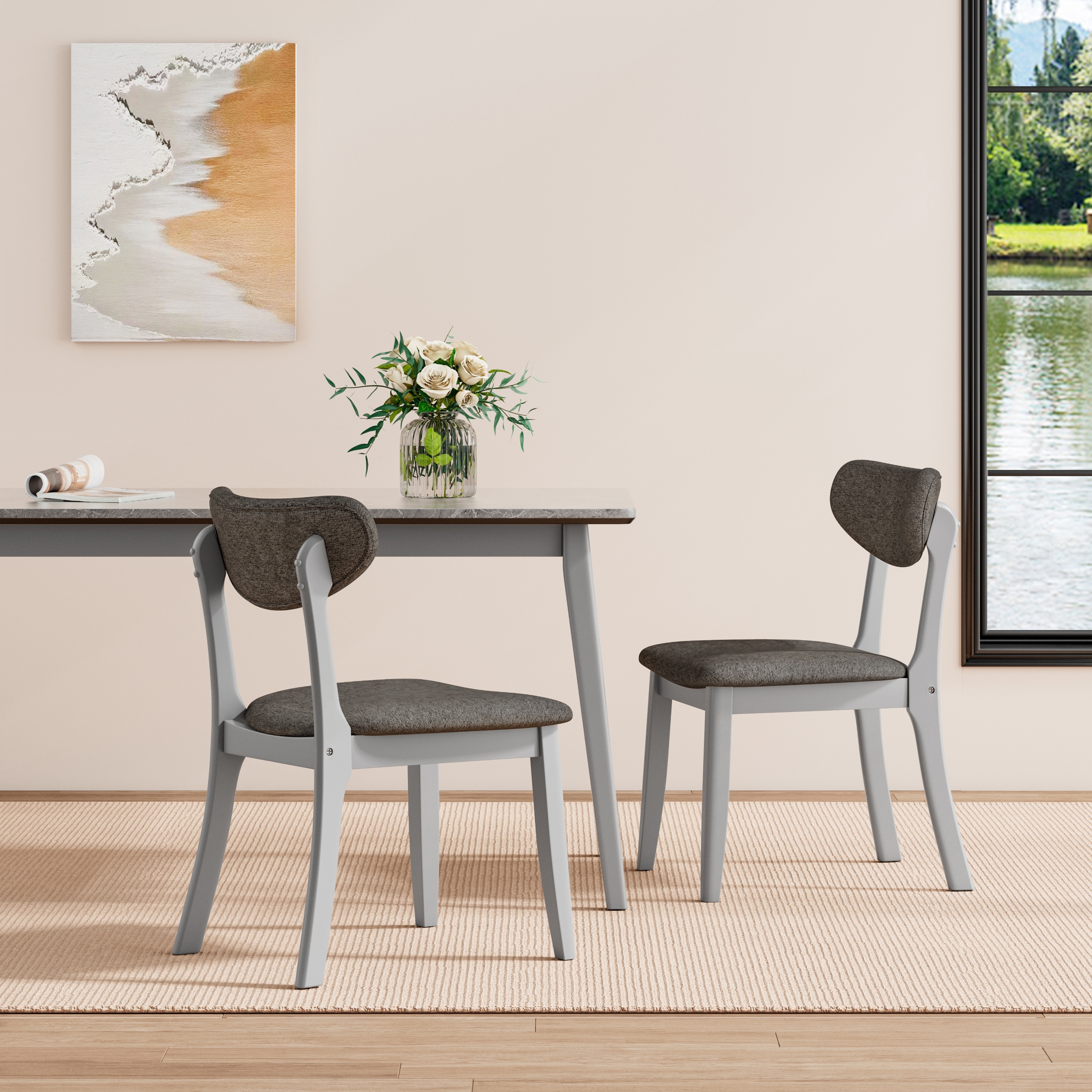 Dining Chair in Gray with Gray Solid Wood Legs (set of 2)