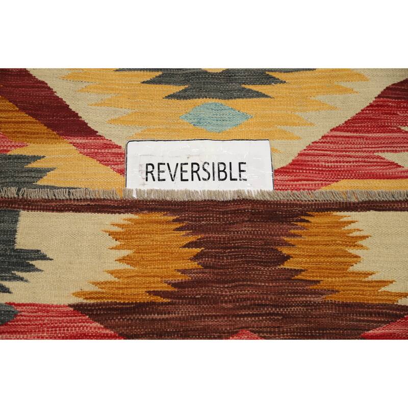Hand Woven Oriental 100% Wool Carpet Southwestern Tribal Multi-Colored Kilim Area Rug - 9' 10'' X 6' 8''