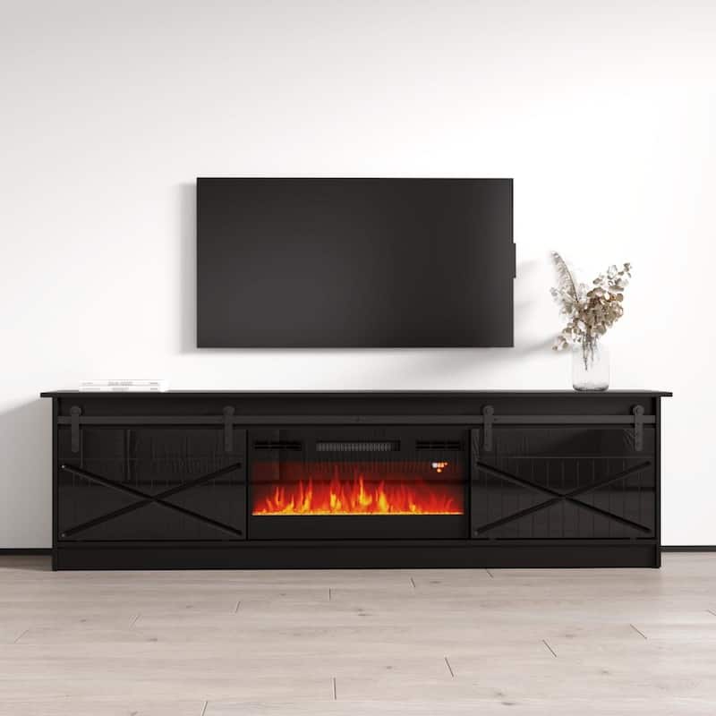 Granero BL-EF Electric Fireplace 79" TV Stand - Black