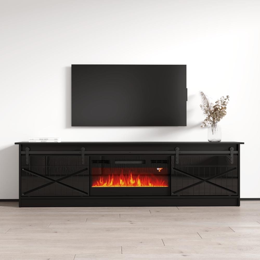 Meble Furniture Granero BL-EF Electric Fireplace 79" TV Stand with 31.5" Insert, Media Console with Storage for up to 85" TVs