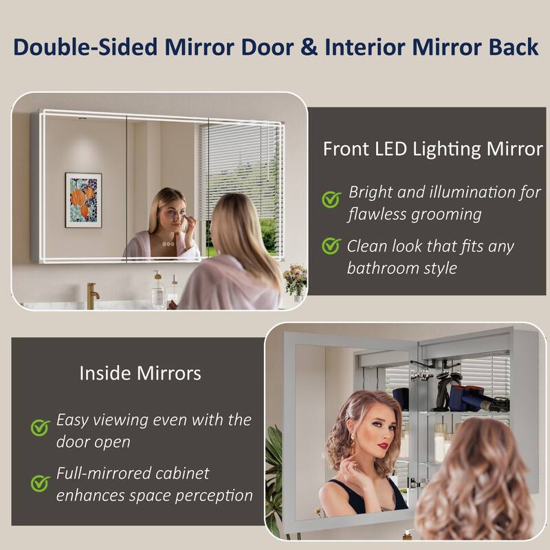 Alita Aluminum LED Medicine Cabinet with Mirror, Dimmable Light, Anti-Fog, Adjustable Shelves, Recessed or Wall Mount