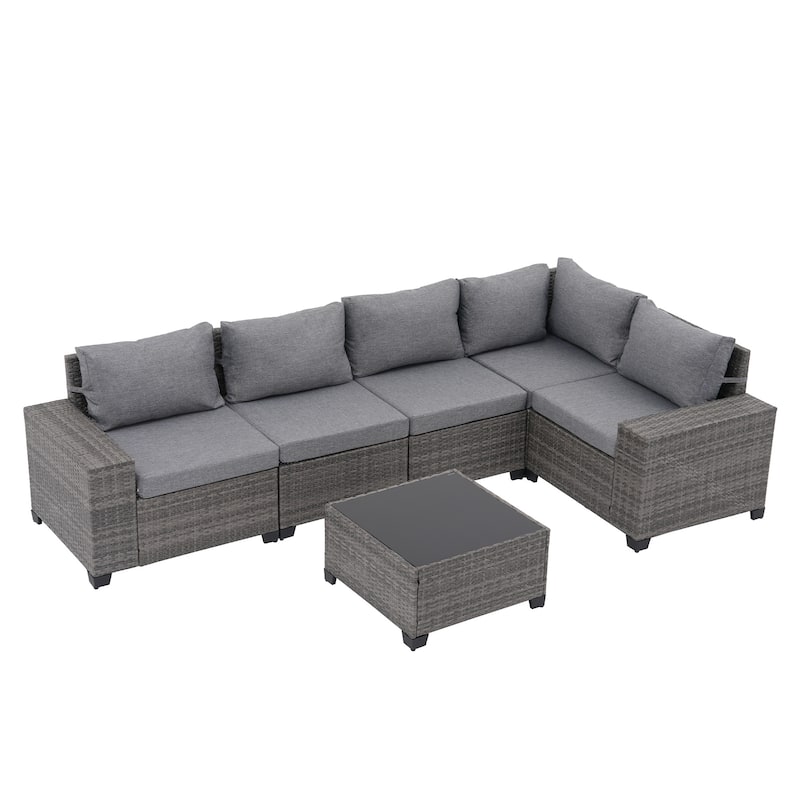 6-Piece 5 Person Patio Free Combination Wicker Conversation Set With Double Set Cushions Cover