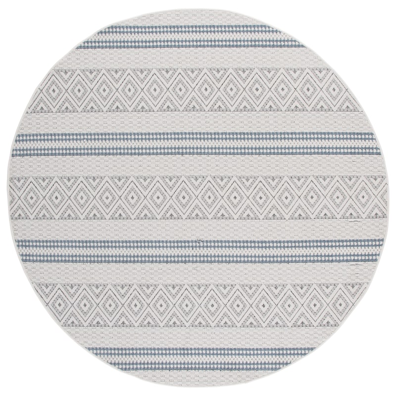 SAFAVIEH Veranda Henar Washable Indoor/Outdoor Rug - Weather Resistant & Easy Cleaning - 6'7" Round - Ivory/Blue Grey