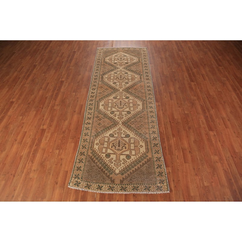Geometric Bakhtiari Persian Runner Rug Handmade Wool Carpet - 3'4"x 9'6"