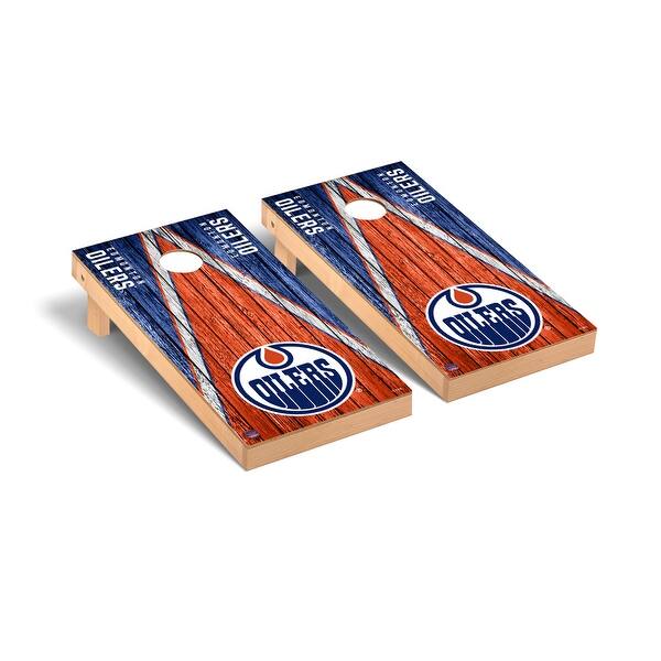 slide 2 of 5, Edmonton Oilers NHL Triangle Cornhole Board Set Include Carrying Case