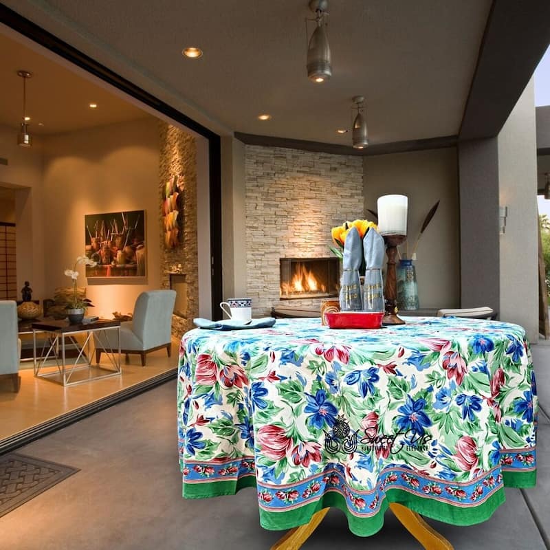 Artsy Brush Stroke Vibrant Floral Cotton Tablecloth Collection