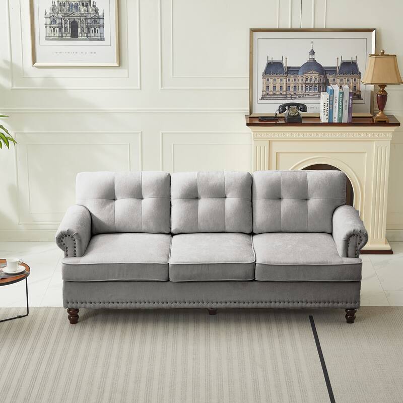 Set of 1 Piece, 3-seat Chenille Sofa with Solid Rubberwood Legs for Living room - Light Grey