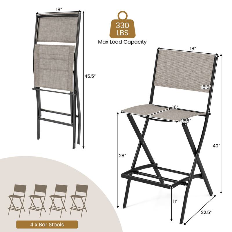 Costway Set of 4 Outdoor Bar Chair Folding Bar Height Stool with Metal - See Details