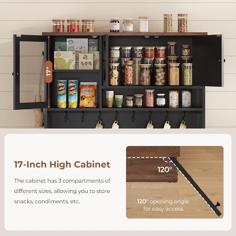 Farmhouse Kitchen Pantry Cabinet Drawer & Doors Adjustable Shelf