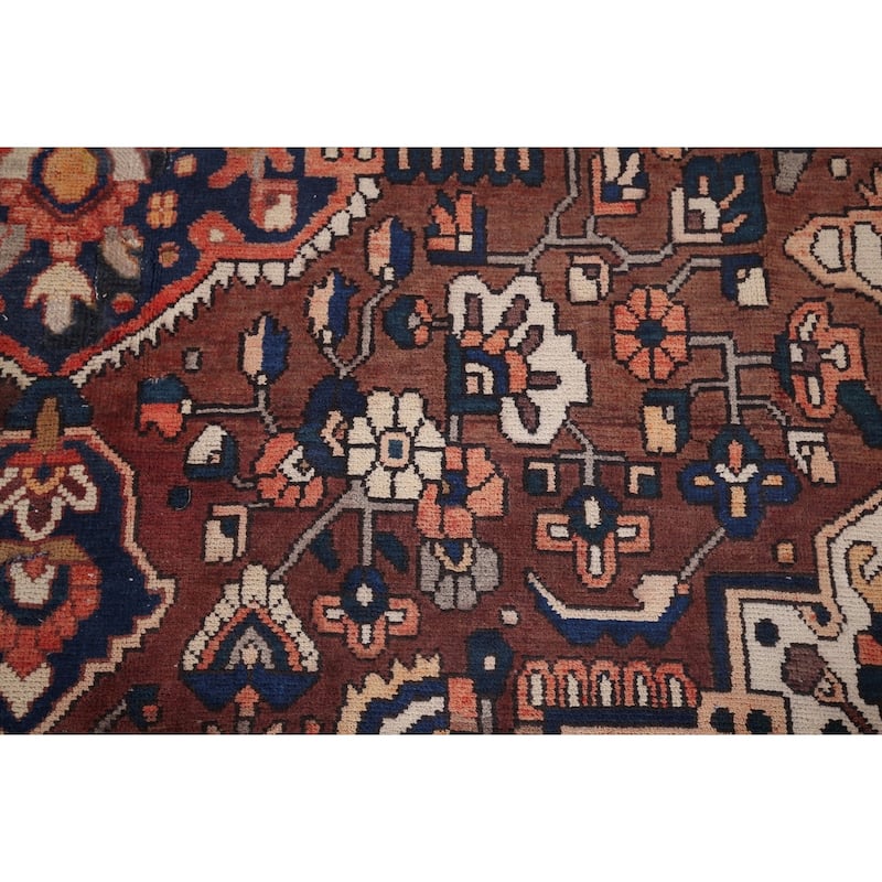 Geometric Bakhtiari Vintage Persian Rug Hand-Knotted Wool Carpet - 7'0" x 10'1"