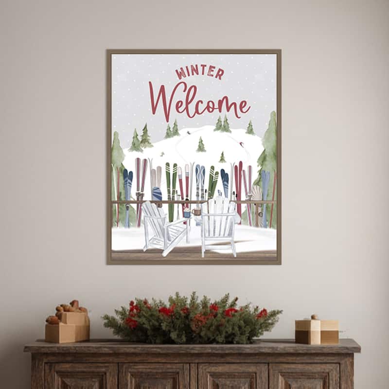 Winter Mountain Getaway portrait VII-Winter Welcome by Tara Reed (23 x 28 in.), Framed Canvas Wall Art Print - Sylvie Dark Gold