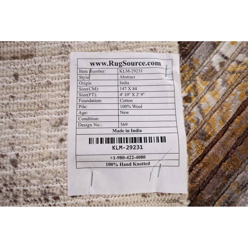 Striped Abstract Oriental Modern Accent Rug Hand-Knotted Wool Carpet - 2'9" x 4'10"