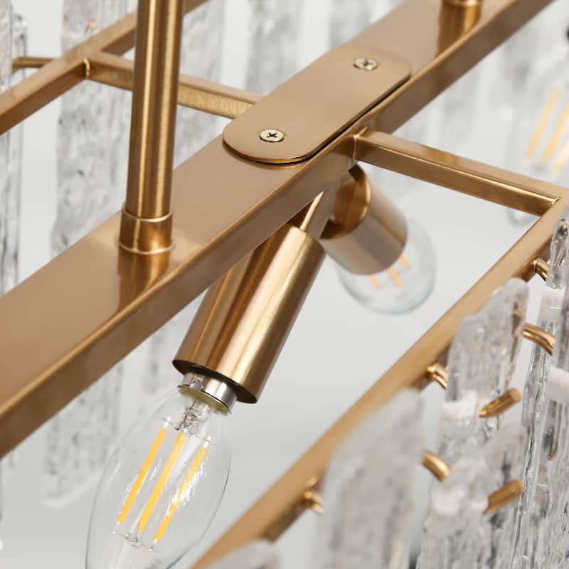 Modern Brass 6-Light Glass Island Chandelier Linear 39" W Kitchen Island Lights - 39" W x 9.8" D x 9.8" H