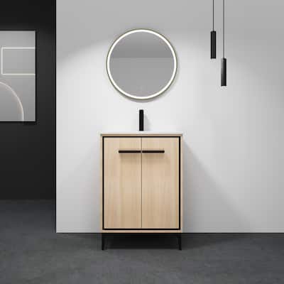 24 Inch Bathroom Vanity Base with basin, Storage Cabinet with Doors, Engineered Wood, walnut
