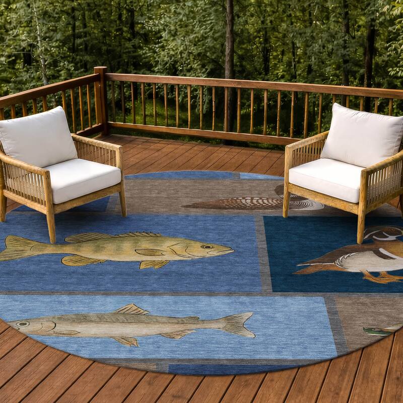 Machine Washable Indoor/ Outdoor Cabin Lodge Chantille Rug - Navy - 8' x 8'