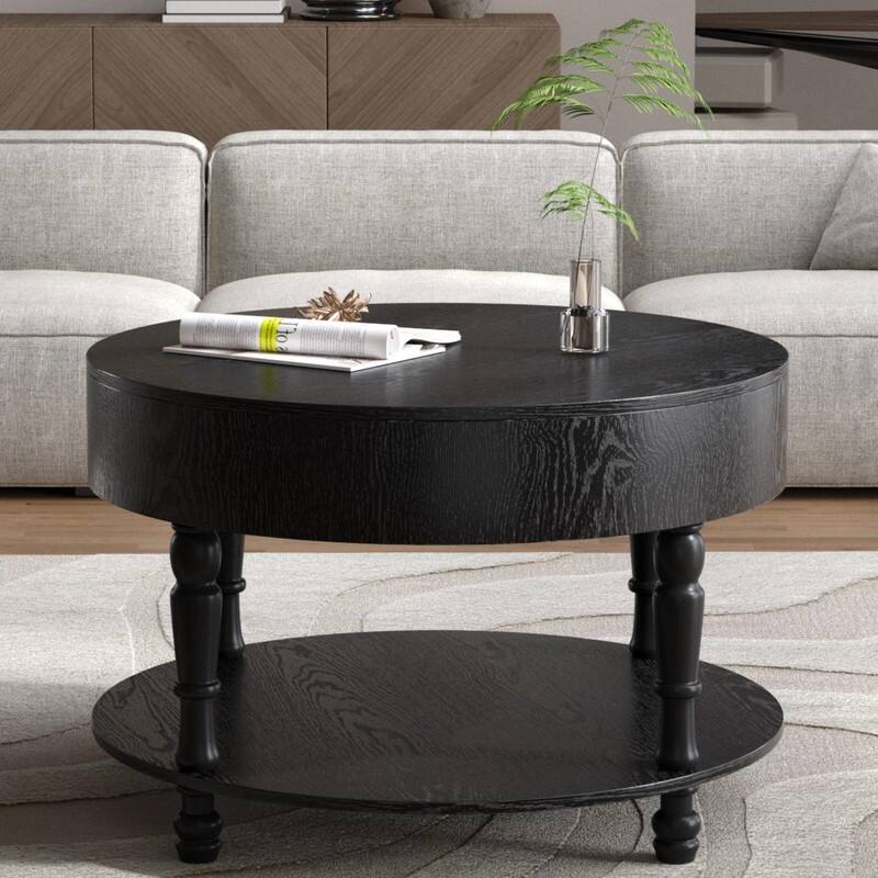 Modern Round Coffee Table with Dual Storage and Flip-Top Design for Living Room Organization