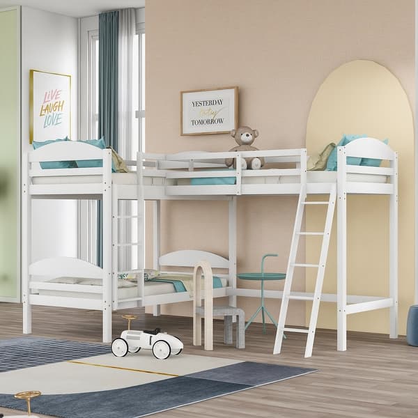 Twin Size Wooden L-Shaped Bunk Bed and Loft Bed with Full-Length Guardrail  and Studry Ladder, 119L x 80W x 75H, White - Bed Bath & Beyond - 35193278