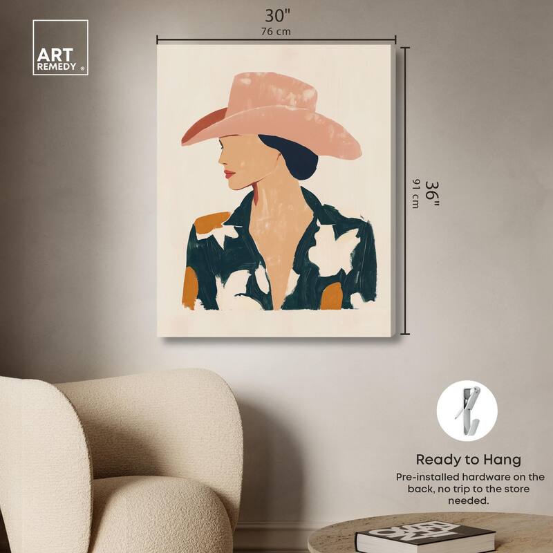 Woman in the Pink Hat Canvas by Art Remedy, Gallery Wrapped