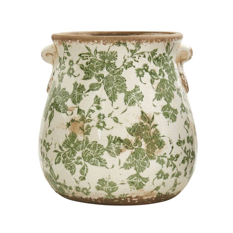 10" White and Green Tuscan Ceramic Scroll Planter