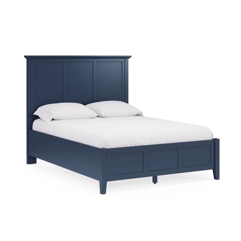 Fritz Full Size Bed, Three Panel Design, Beveled Top, Solid Wood, Blue