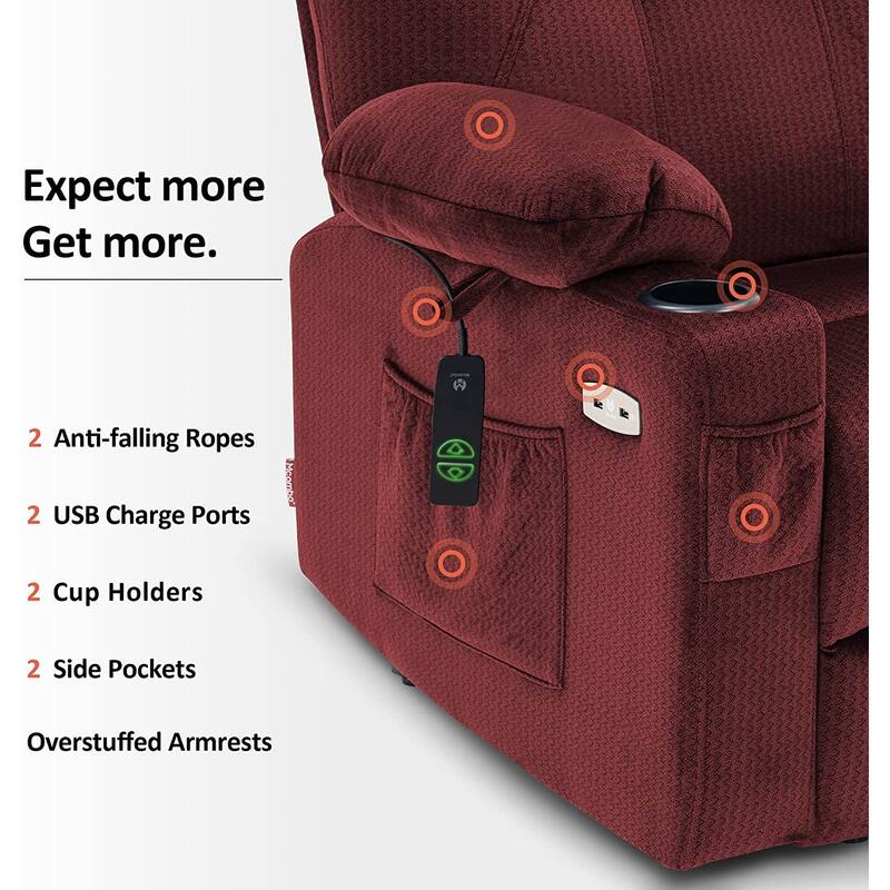 MCombo Small Power Lift Recliner Chair Sofa with Massage and Heat, 3 Positions and USB Ports Extended Footrest, Fabric 7141