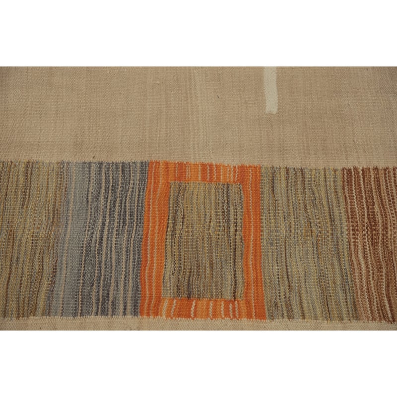 Hand Woven Oriental 100% Wool Carpet Southwestern Tribal Beige & Ivories Kilim Area Rug - 9' 7'' X 7' 9''