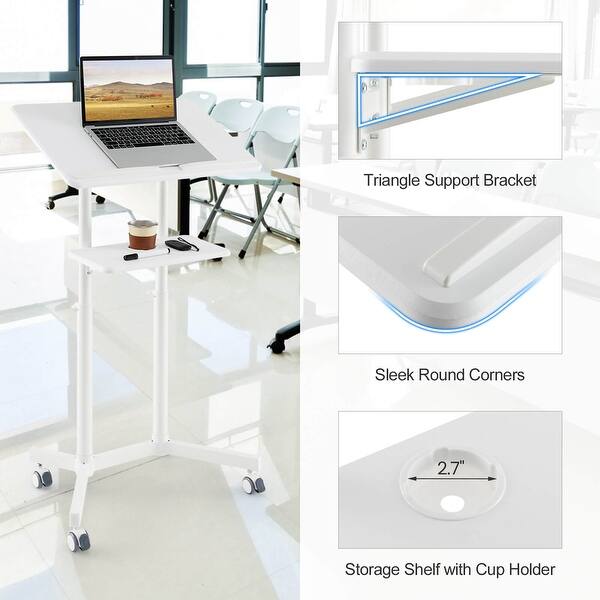 Rolling Laptop Desk, Height Adjustable Laptop Podium Stand