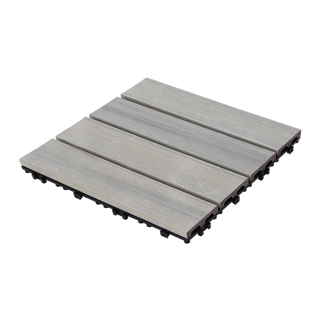 Patio Floor Tiles Pack of 22 WPC Wood-Plastic Composite Patio Deck Tiles DIY Interlocking Decking Tiles, Water Resistant