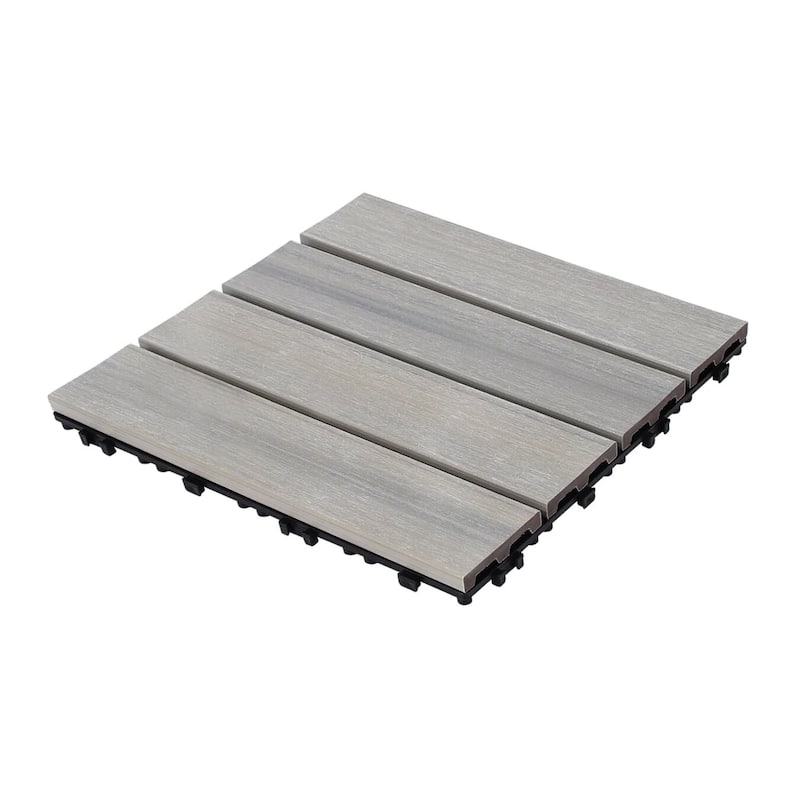 Patio Floor Tiles Pack of 22 WPC Wood-Plastic Composite Patio Deck Tiles DIY Interlocking Decking Tiles - Light Gray