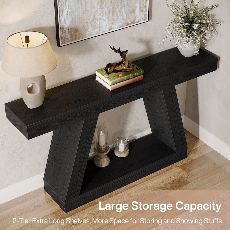 55 Inches Farmhouse Wood Console Sofa Table with Storage - 11.81" D x 55.12" W x 31.5" H