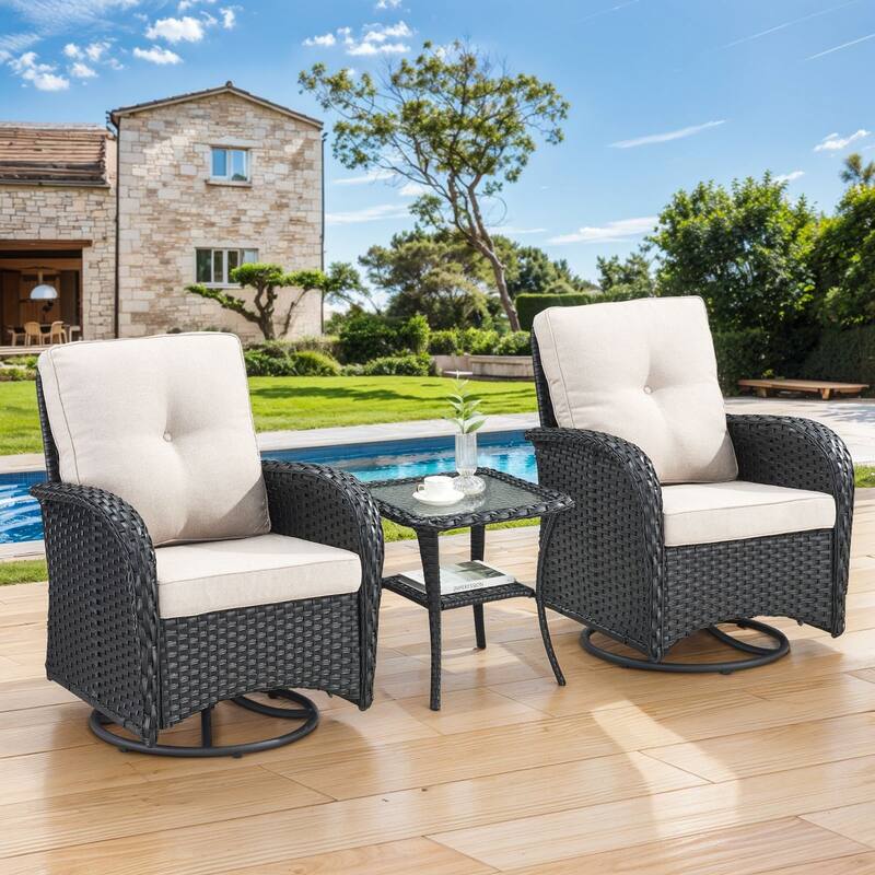Gymojoy Patio Furniture Set Outdoor Wicker Swivel Glider Chairs Set