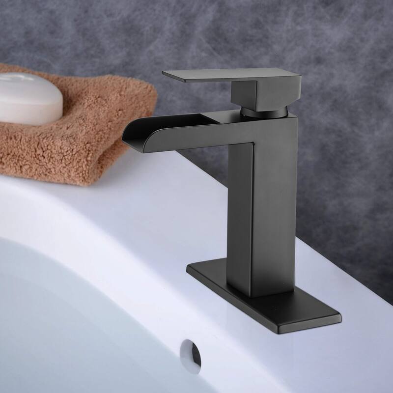 Waterfall Bathroom Faucet Single Handle Bathroom Sink Faucets 1 or 3 Hole with Deck Plate & Overflow Pop Up Drain