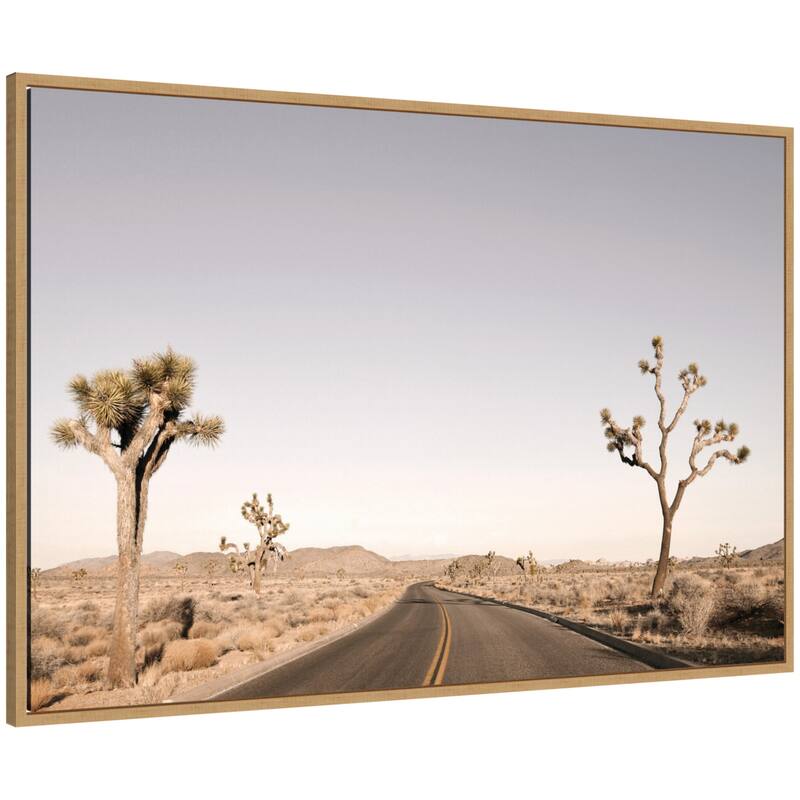 Kate and Laurel Driving joshua Tree No. 3 by Alicia Bock Framed Canvas Wall Art Print - 41 x 28 - Natural
