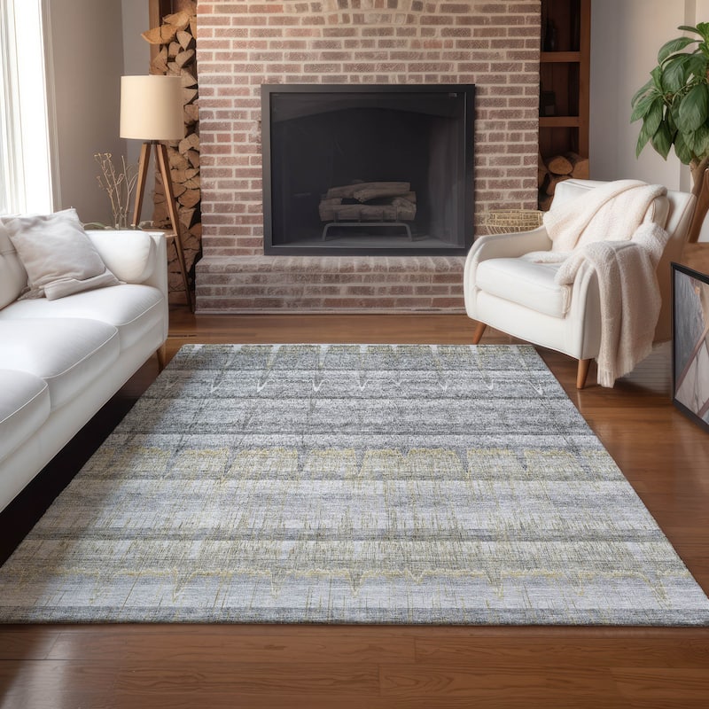 Machine Washable Indoor/ Outdoor Chantille Abstract Ombre Rug - Gray - 5' x 7'6"