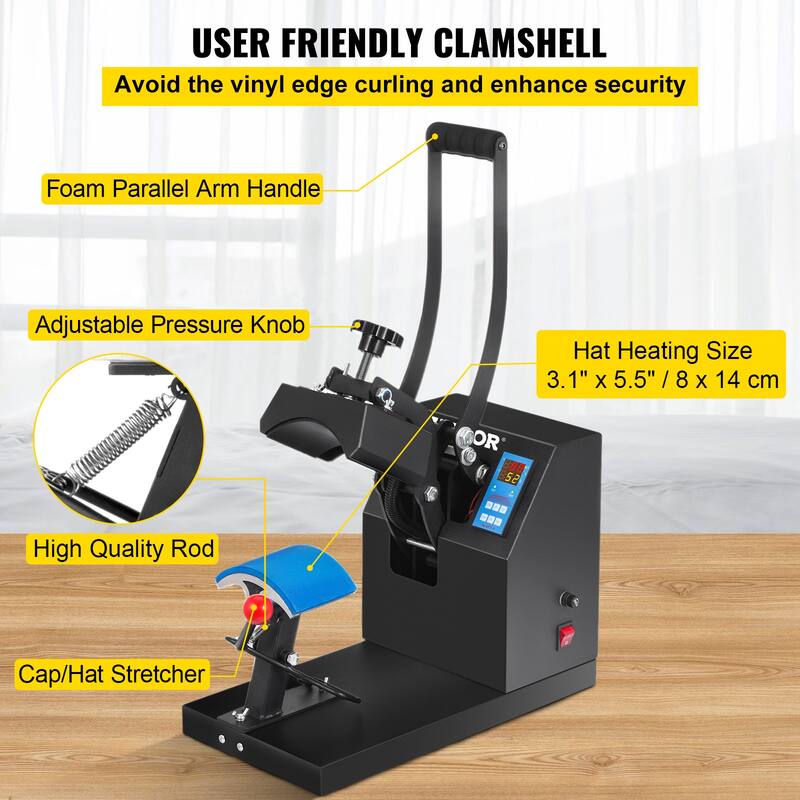 VEVOR Hat Press 3.5" x 5.5" Cap Heat Press Machine Transfer Sublimation Machine DIY - 3.5 x 5.5 in