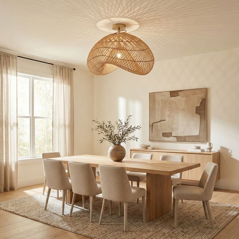 Sepherina Rattan Flush Mount - Rattan Natural 1-Light Handwoven Ceiling Light for Bedroom or Hallway in Modern, Farmhouse Style