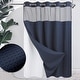preview thumbnail 68 of 111, No Hook Waffle Weave Shower Curtain with Snap-in Liner 71"Wx74"L - Navy Blue