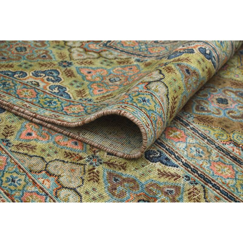 Vintage Distressed Ghotai Brown/Green Rug - 7'5" x 11'3"