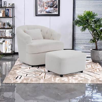 Velvet Swivel Chair with Ottoman, 360° Rotation & 300lb Capacity