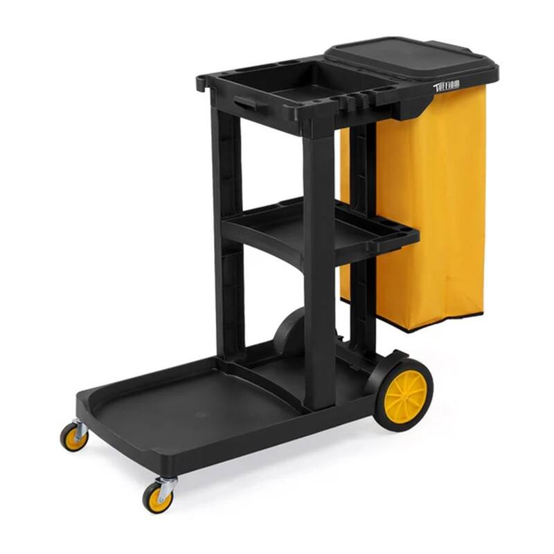 3 Tier Shelf Janitorial Cart Small 500lbs Capacity Commercial Cleaning Cart - Black