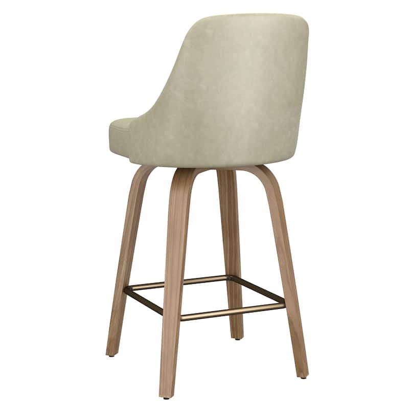Modern Faux Leather & Bentwood 26" Counter Stool w/Swivel, Set of 4 - Ivory & Whitewash