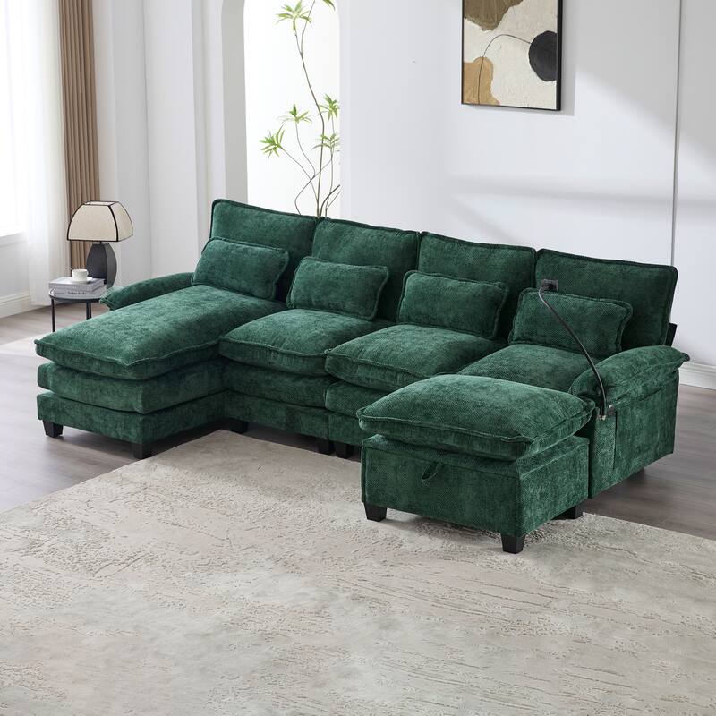 HOMEFUN Chenille Upholstered Oversized U-shaped Comfy Modular Sectional Sofa with Storage Ottoman - Emerald