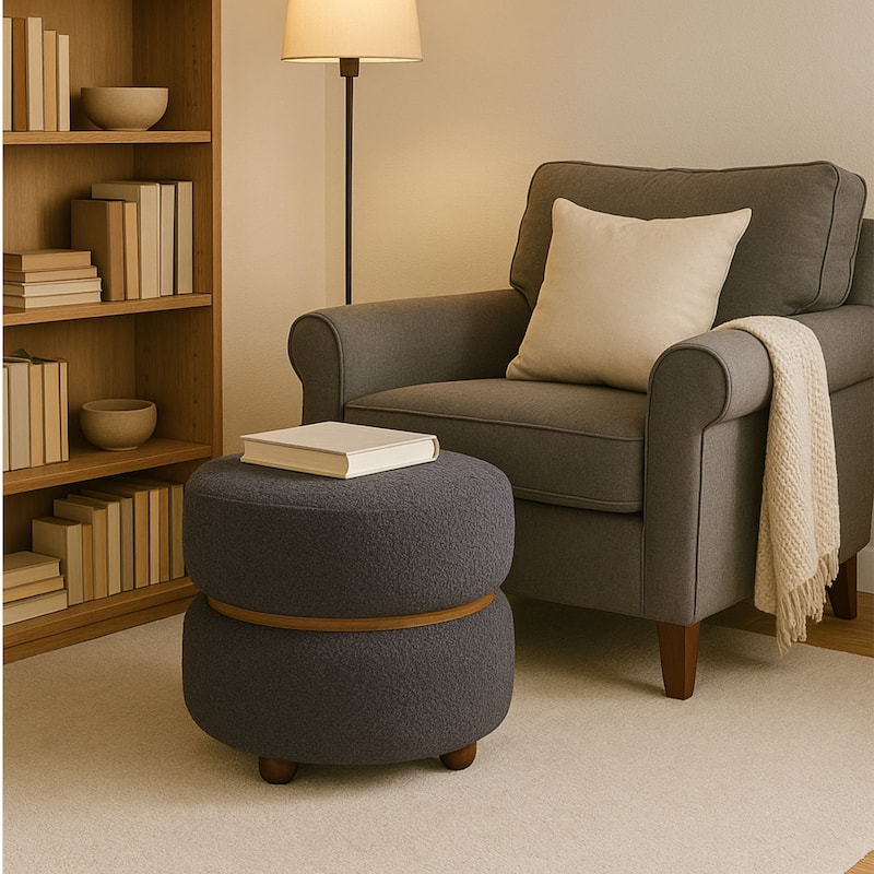 Double Pouf Round Upholstered Vanity Stool and Ottoman Foot Rest