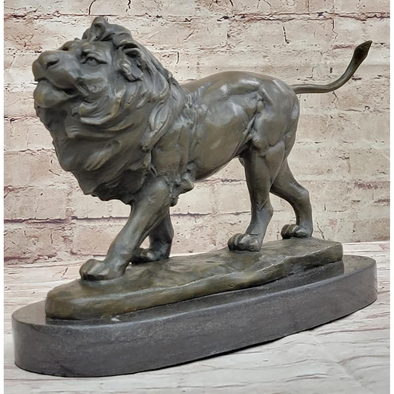 Signed African Male Imitative Lion King Of Jungle On Prowl Bronze Sculpture Art Deco Decor